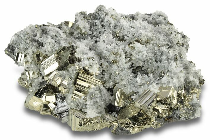 Gleaming Striated Pyrite & Quartz on Sphalerite - Peru #250327